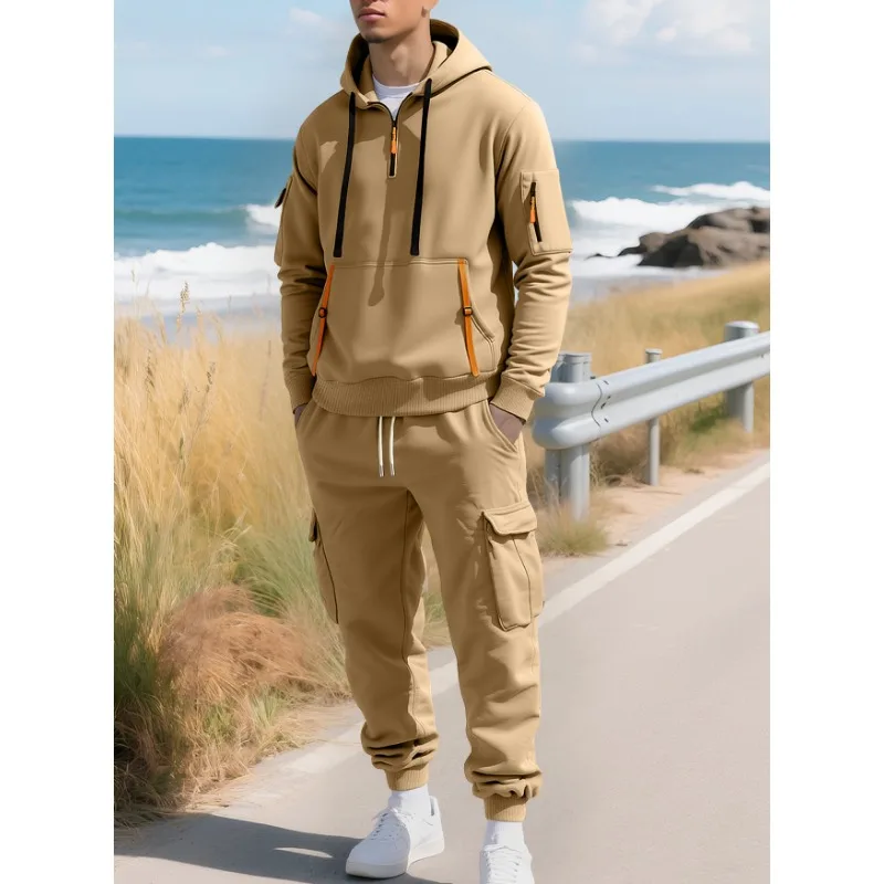 

Новая осенне-зимняя мужская флисовая толстовка, модная толстовка с капюшоном на молнии и несколькими карманами, брючный костюм Carhartt