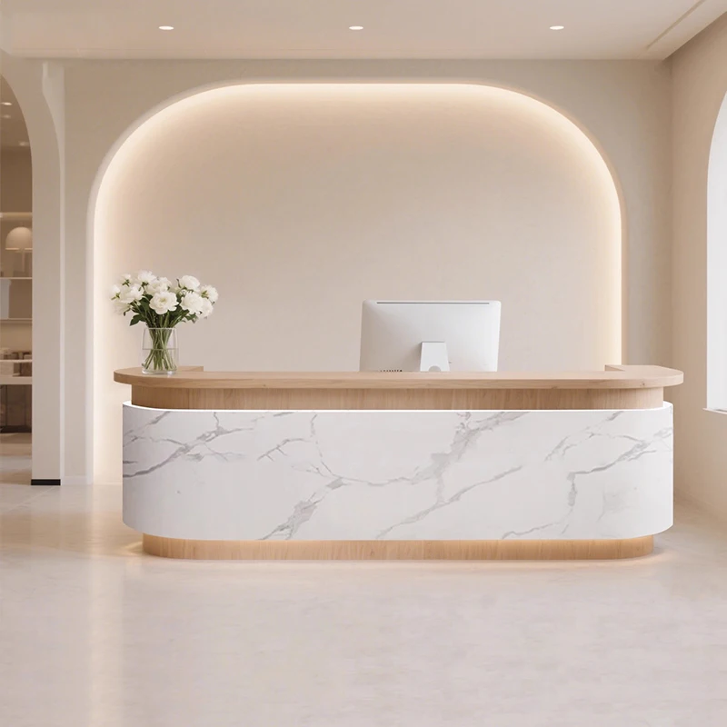 

Industrial Wood Reception Desks Curved Beauty Modern Reception Desks Simple Drawer Mostrador De Tienda Commercial Furniture