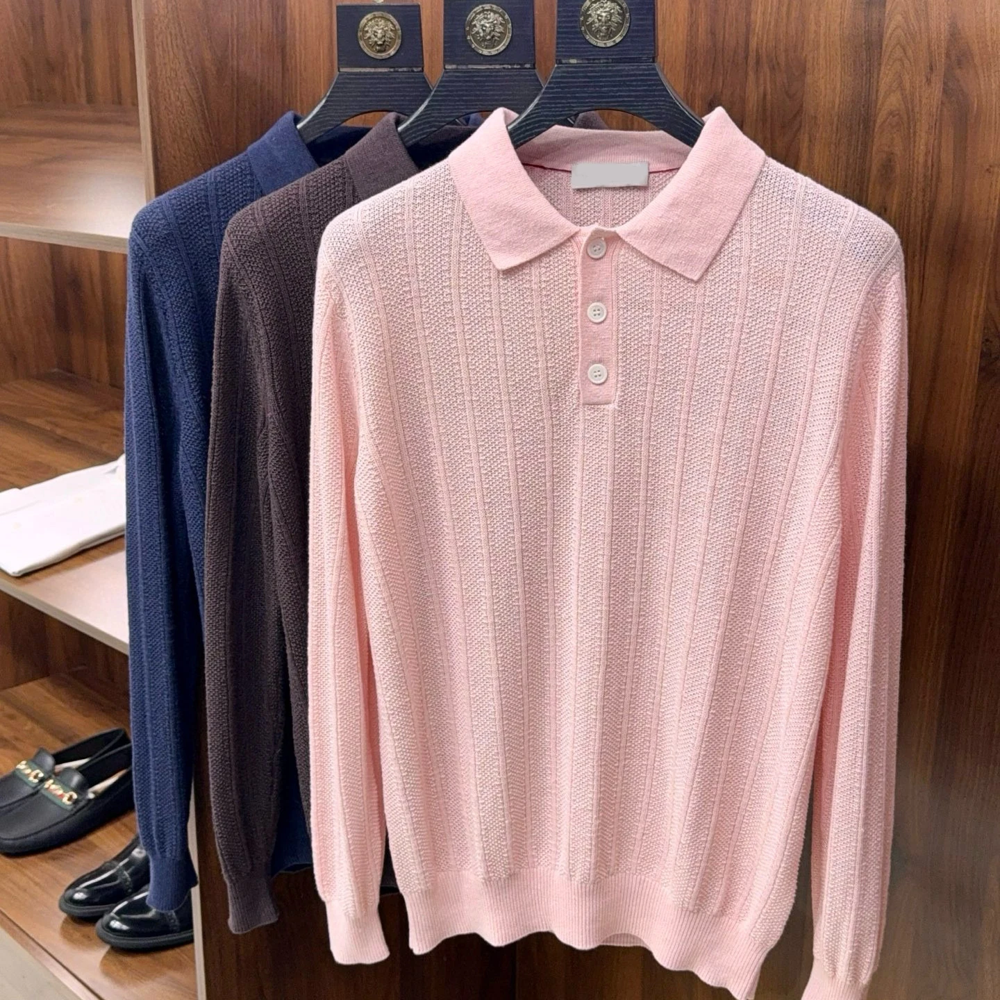 BC Italian lapel solid color cotton and linen business casual long-sleeved men's knitted POLO shirt