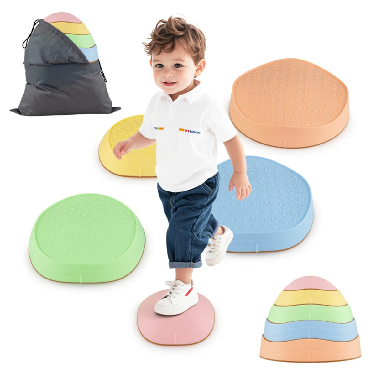 

Children’s Non-Slip Balance Stepping Stones – Set of 5 Sensory Motor Path Discs with Carry Bag for Indoor & Outdoor Active Play