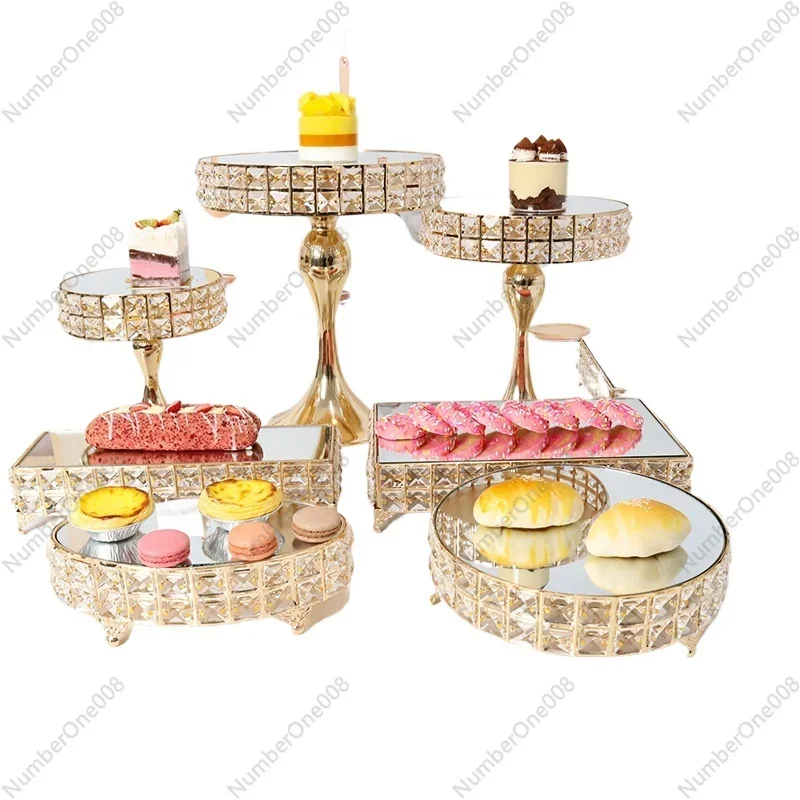 Wholesale Hot Baking Party Supplies Cake Tools Metal Cake Table Crystal Round Square Wedding Cake Dessert Stand Set