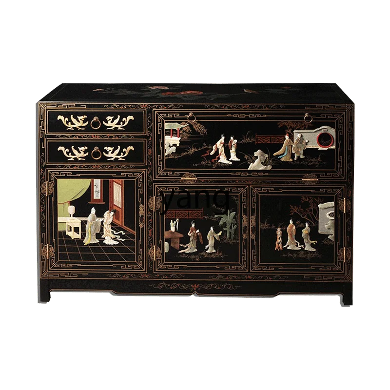 LH   new Chinese light luxury solid wood dining side cabinet jade carving lady picture living room foyer door cabinet