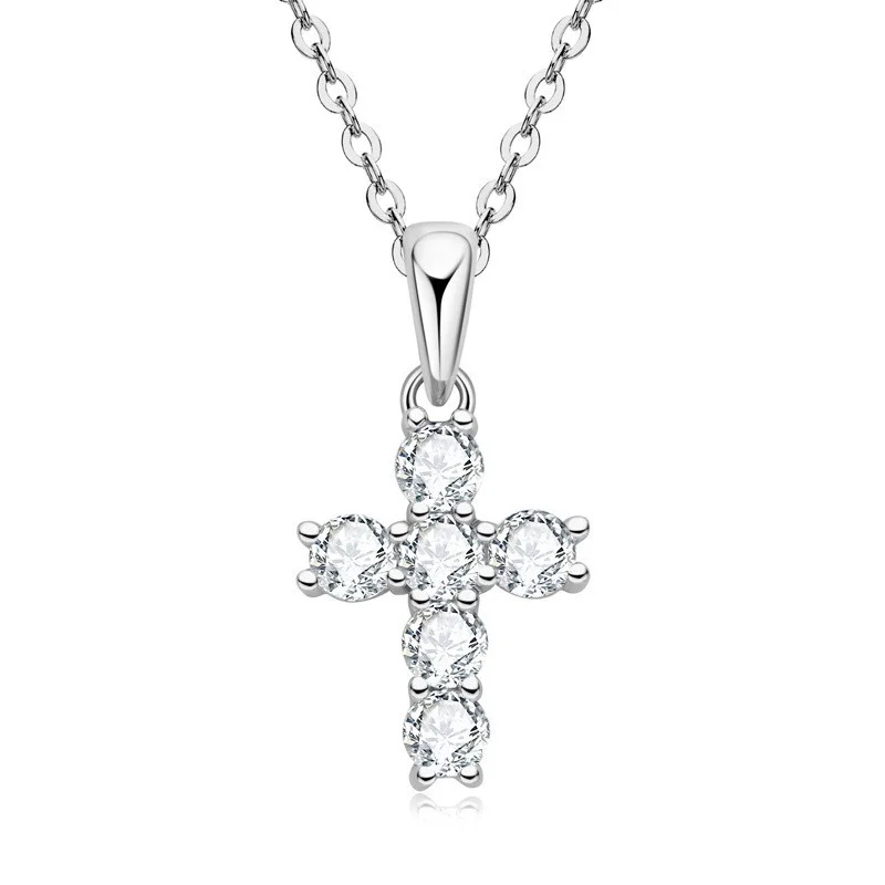 PMO-021 Lefei Fashion Trendy Diamondset Luxury Classic 0.6ct Moissanite Cross Necklace For Women S925 Silver Party Jewelry Gifts