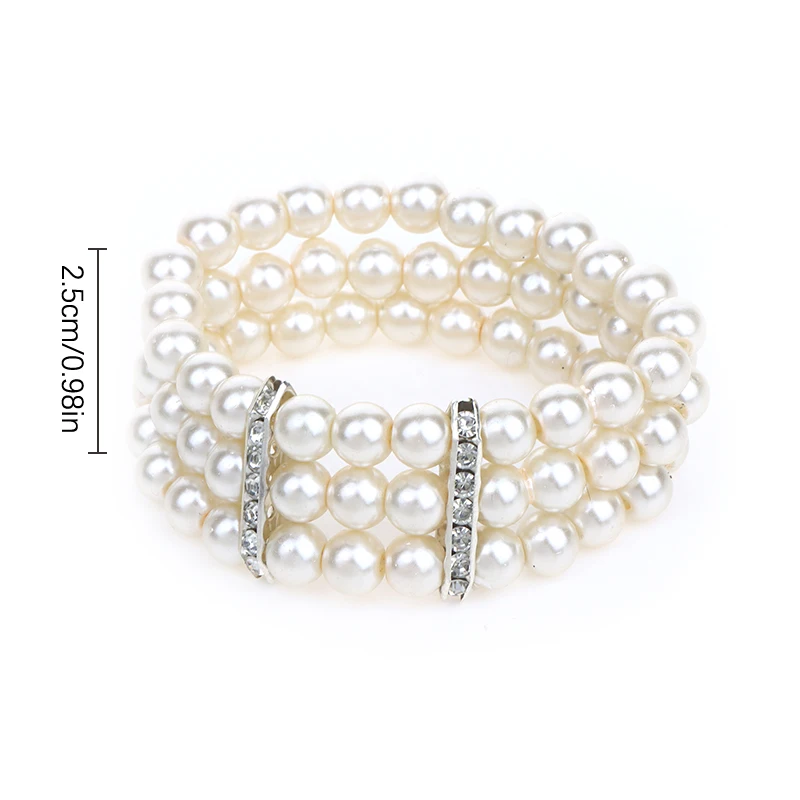Pulsera de diamantes de imitación de perlas de 3 filas, pulsera elástica, brazaletes de cuentas multicapa de perlas de imitación, regalo de joyería para mujer