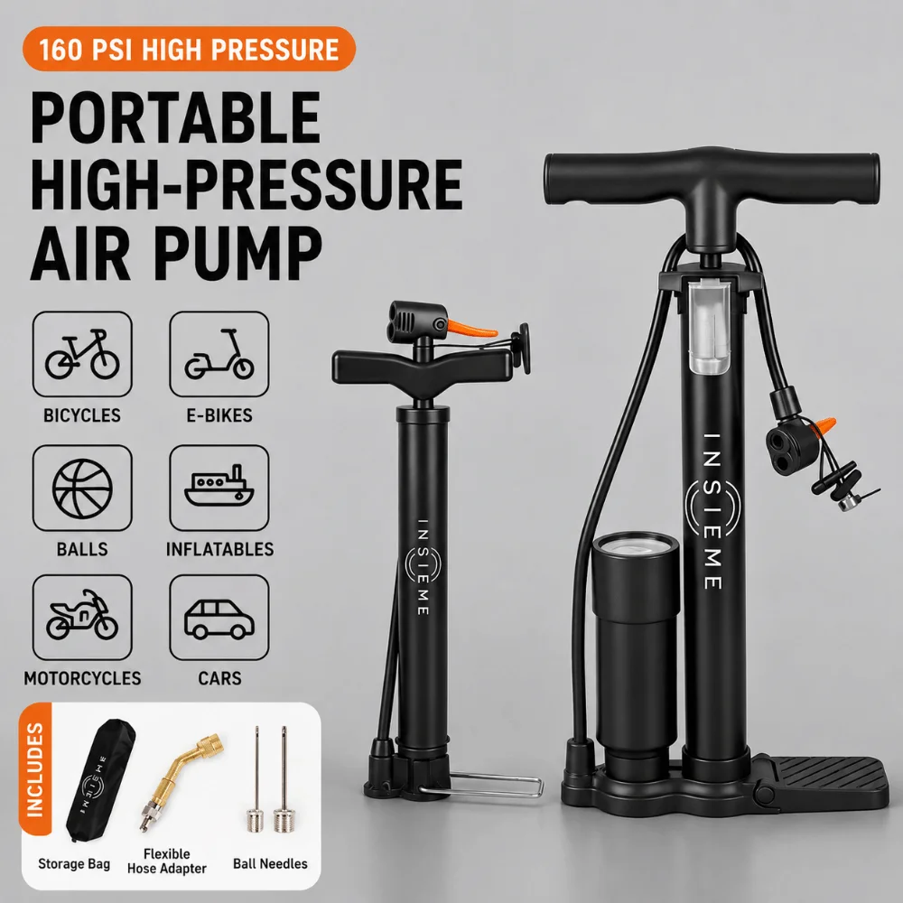 

160PSI High-pressure Pump Universal Valve Multi-functional Mini Bicycle Pump Presta/Schrader‌/Dunlop Rust Prevention