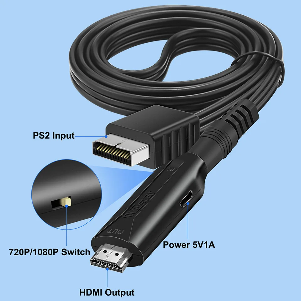 PS2 to HDMI Audio Video Converter Adapter 480i/480p/576i  for PS1 PS2 to HDMI 720p 1080p Output for All PS2 Display Modes