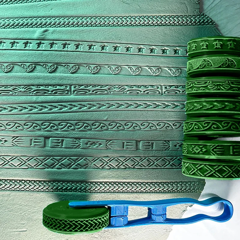 Clay Stamp Roller Ceramic Texture Wheel Geometric Flower Patterns DIY Clay Tools Painting Stamps Durable Art Decor