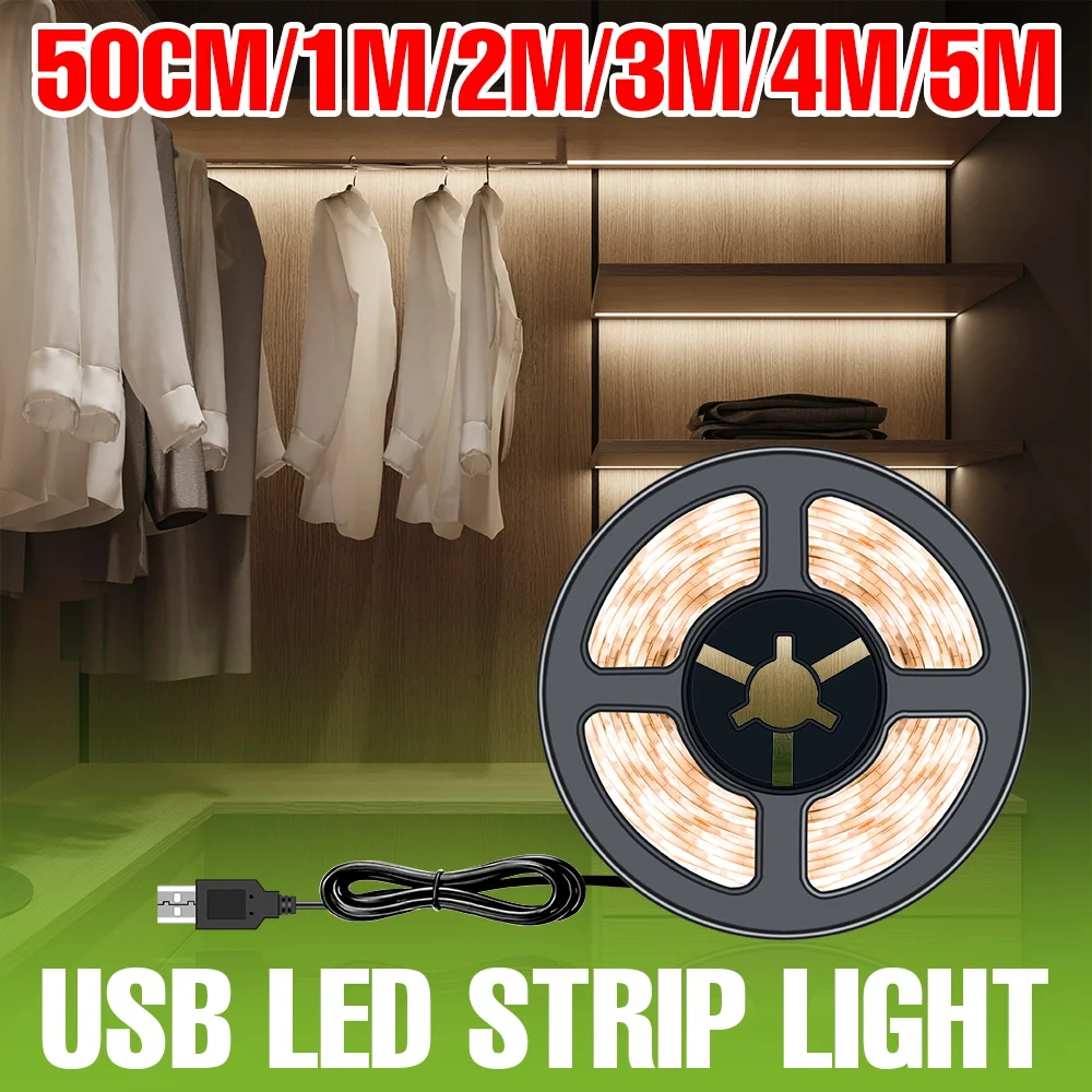 USB LED Strip Lights Waterproof Flexible Tape Lamps Desktop PC Case Backlight Diode Stair Bedside Decoration Cold/Warm White