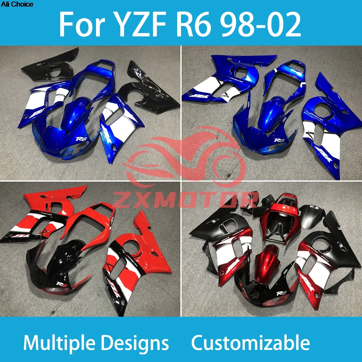 

Новый двигатель обтекателей YZF-R6 98 99 00 01 02 для Yamaha YZF R6 1998 1999 2000 2001 2002, полный комплект пластиковых комплектов, комплект обтекателей