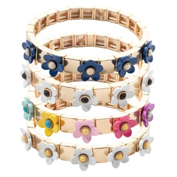 BEUTIFOR Hot Sales Handmade 8*8mm Square Enamel Bracelet for Women Colorful Flower Painted Beads Bangles 2024 Fashion Jewelry
