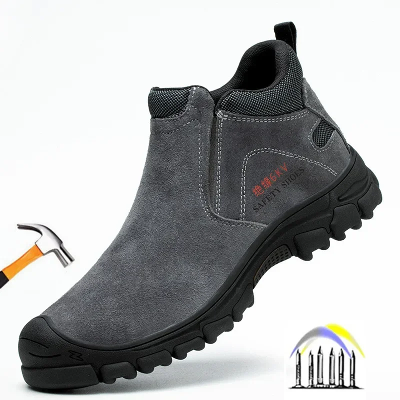 anti sparks Suede work boots welder safety shoes anti-piercing work shoes with a plastic toe anti-slipsafety sneakers for work