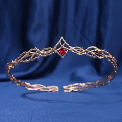 Elves King Crown Tiara Waterdrop Zircon Round Headband Wedding Bridal Hair Accessories Jewelry Cosplay Headwear Women Gift