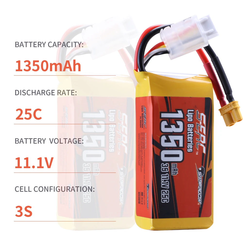 Sunpadow 3S 1350mAh RC Lipo Batteria per 11.V 25C XT30 Spina Soft Pack con Rcing Aereo Quadcopter Elicottero Drone Barca FPV