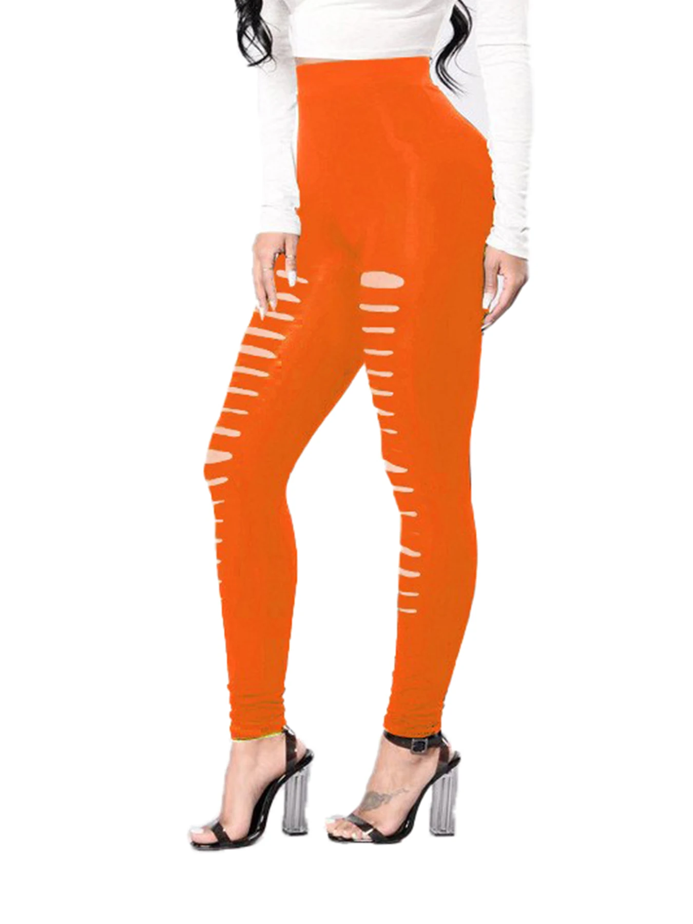 Europe And The United States Spring And Summer Female Orange Red Tight Front Hole Leggings Female High Stretch Fashion Leggings