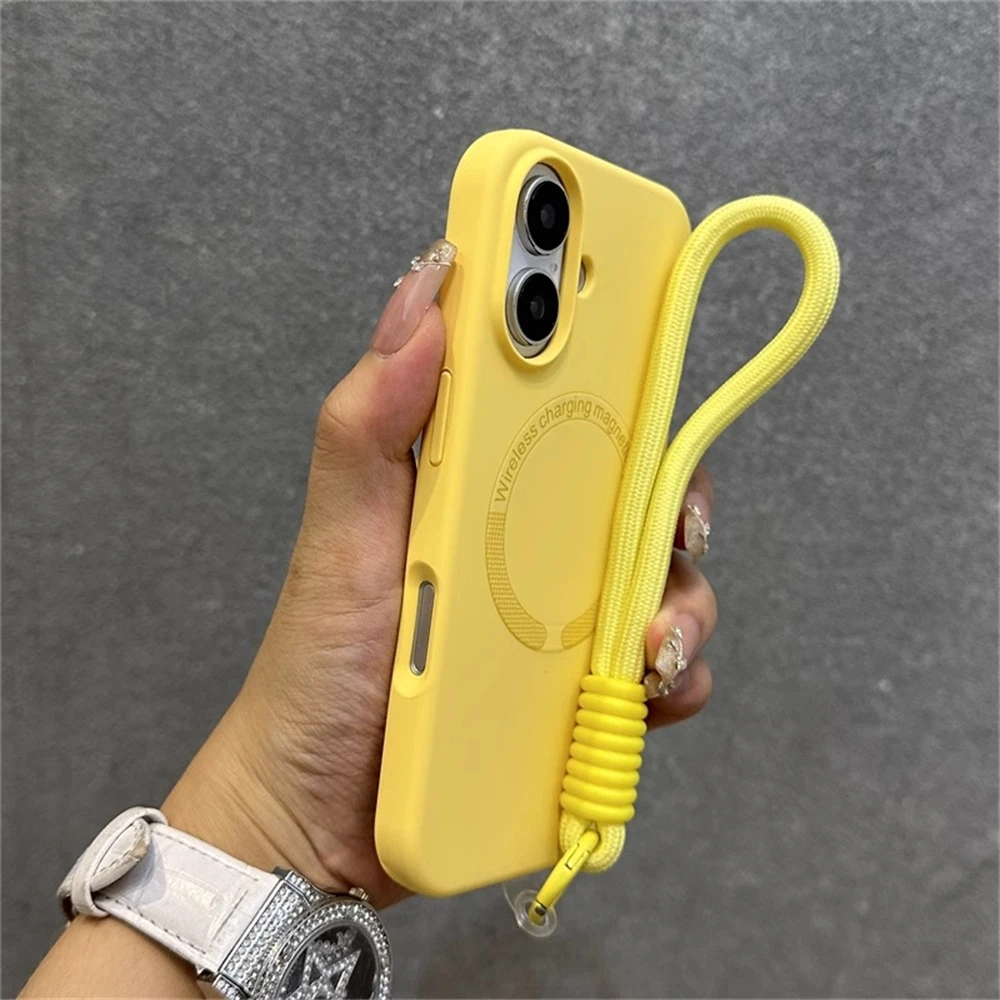 

Liquid silicone With Lanyard Case for iphone 16 Pro Max 15 14 Plus 13 12 11 For MagSafe Wireless Charge Shockproof Soft Cover