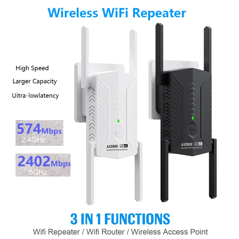 

3000Mbps Wireless WiFi Repeater Signal Booster 5GHz 2402Mbps 2.4GHz 574Mbps WiFi Long Range Extender Router For Home Office