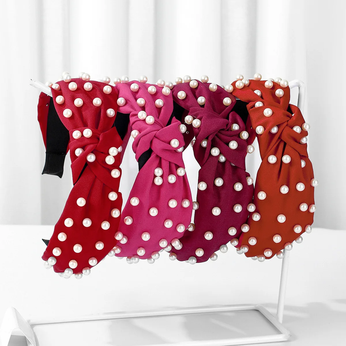 4 Pieces Red Pink Love Heart Valentine’s Day Floral Head Bow Wraps Wide Fabric Headband Women Hair Accessories Girls Head Band 3