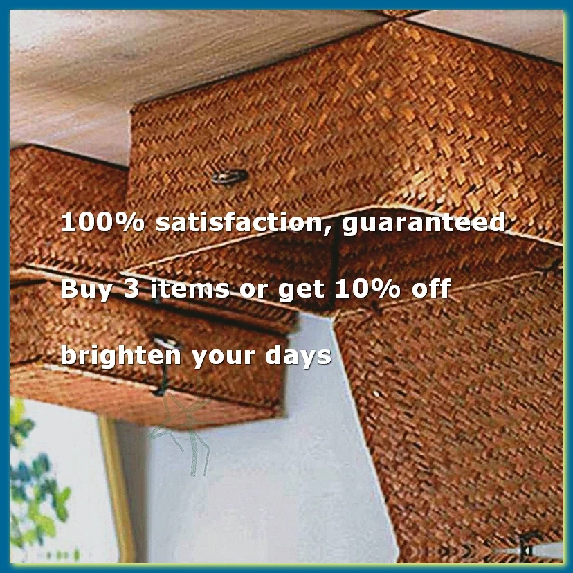 Woven Straw Storage Bins with Lid - Set of 4 - Rectangular Seagrass Basket/Storage Basket for Shelf Organizer