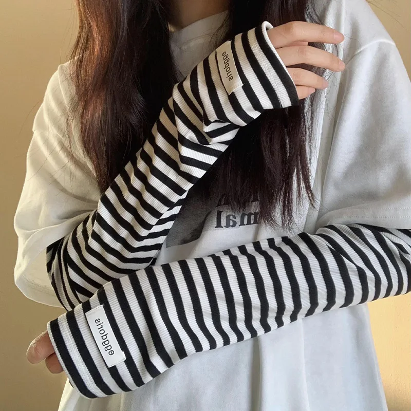 Summer Thin Women's Stripe Loose Sun Protection Sleeve Covers Ice Sleeve for Cycling And Driving UV Protection Sunscreen