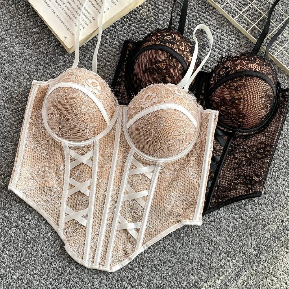 

Элегантный корсет-бюстье с кружевной лентой для женщин: утягивающий, короткий, для вечерних выходов, корректирующий фигуру