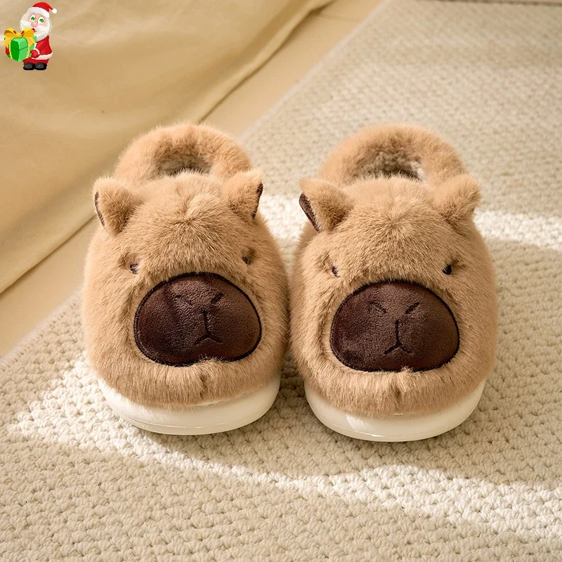 2024 New Ugly Cute Kapibara Cotton Shoes Winter Women's Household Cotton Slippers Winter Home Plush Slippers