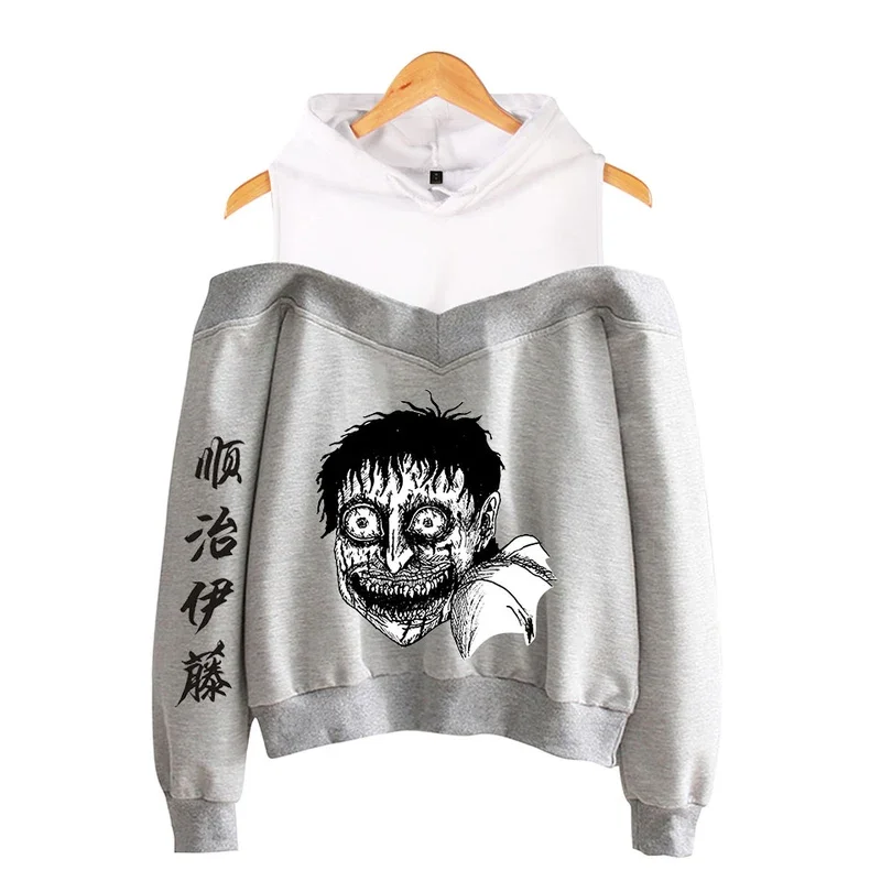 Junji ito Hoodies Japan Anime Frauen schulter freie Hoodie Terror Filme Kreativität versch witzt Harajuku Mode schulter freie Kleidung