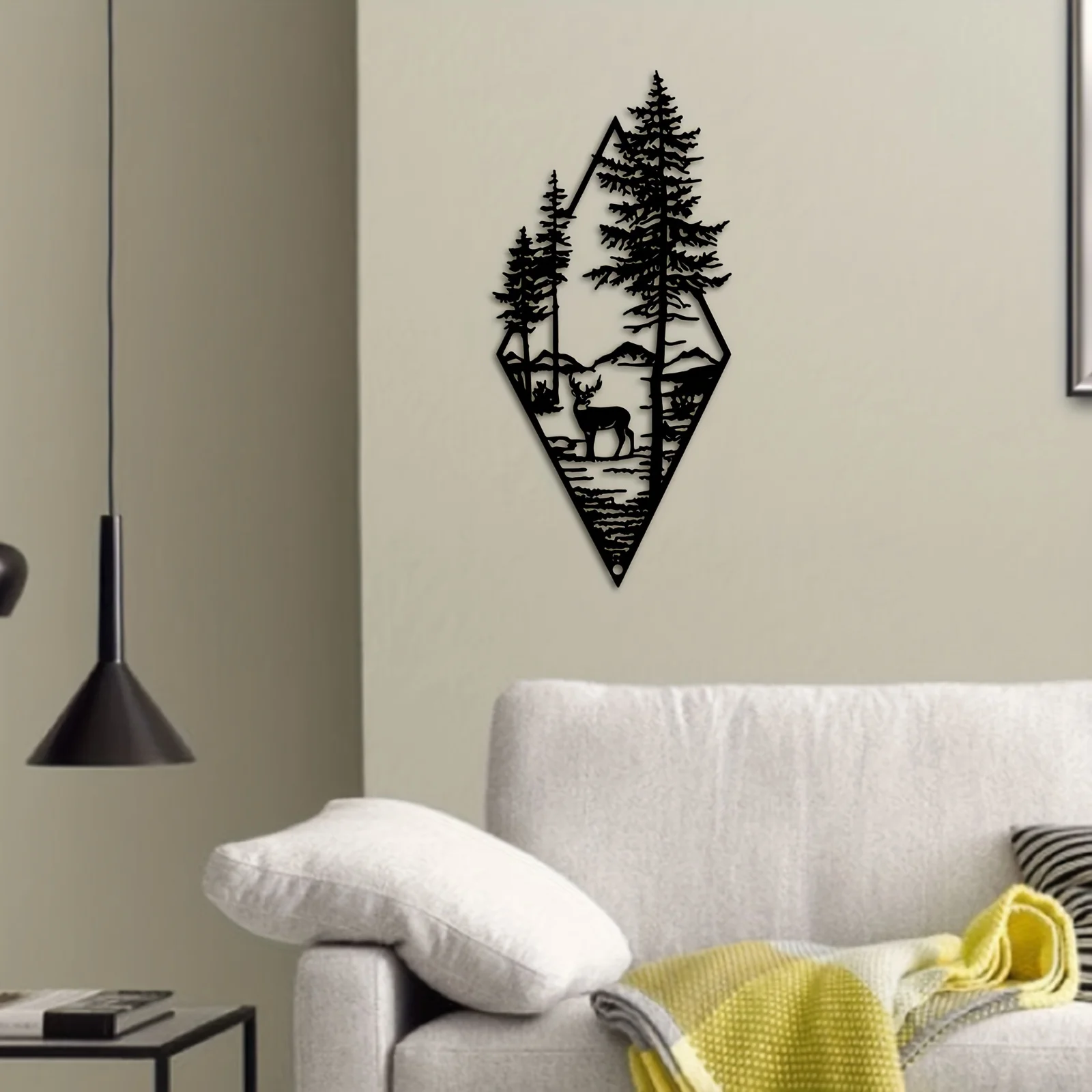 غزال ومشهد زخارف فنية جدارية معدنية ، فن جدران مناظر طبيعية ، ديكور منزلي