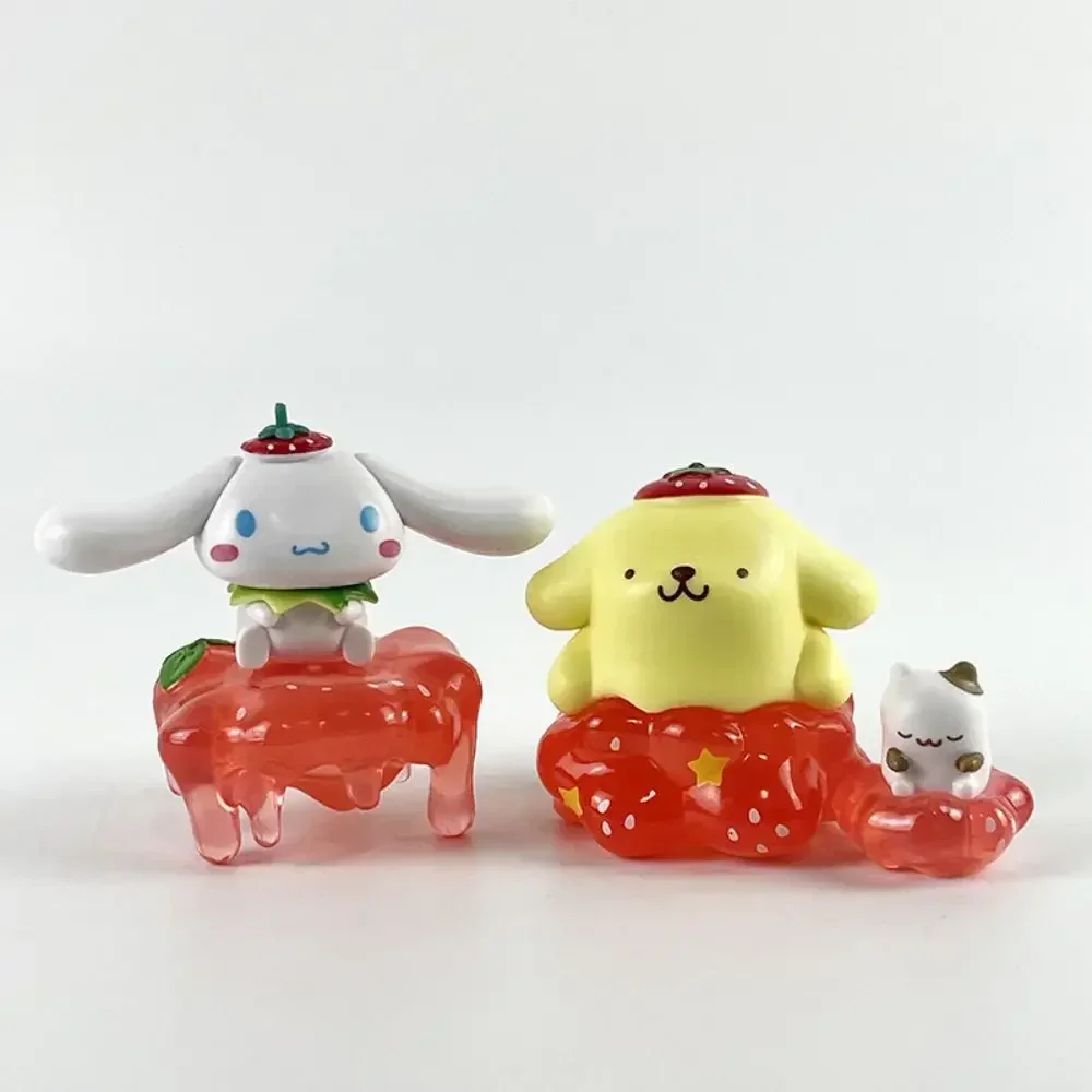 6Pcs/set Sanrio MINISO Strawberry Manor Series Figures Kulomi Pacha Dog Cinnamon Beauty Dog Birthday Cake Decor Mystery Gift