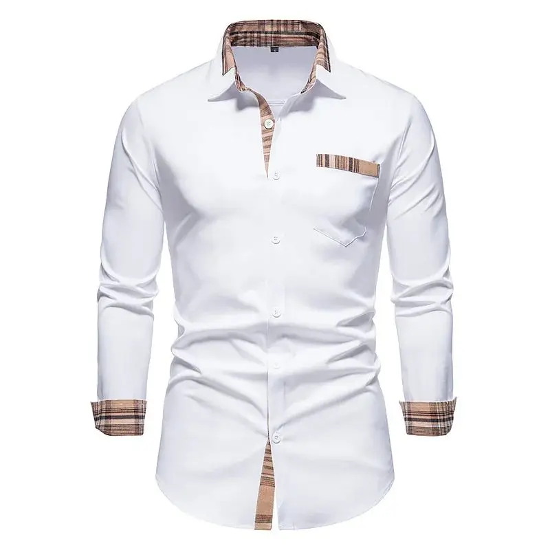 

New 2024 Autumn Winter Casual Men's Checkered Shirt Splice M Thickened Fleece Lined Nine Sleeve Collar Special Wide Fit