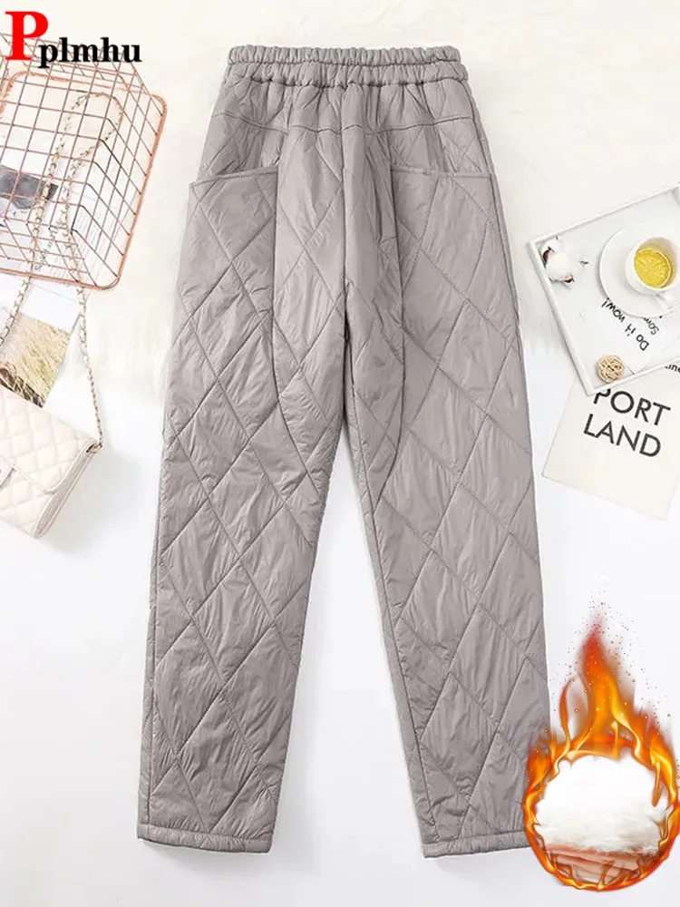 

Warm Thick Down Cotton Harem Ankle-length Pants Casual Thicken Winter High Waist Fluffy Jogger New Windproof Snow Wear Sweatpant