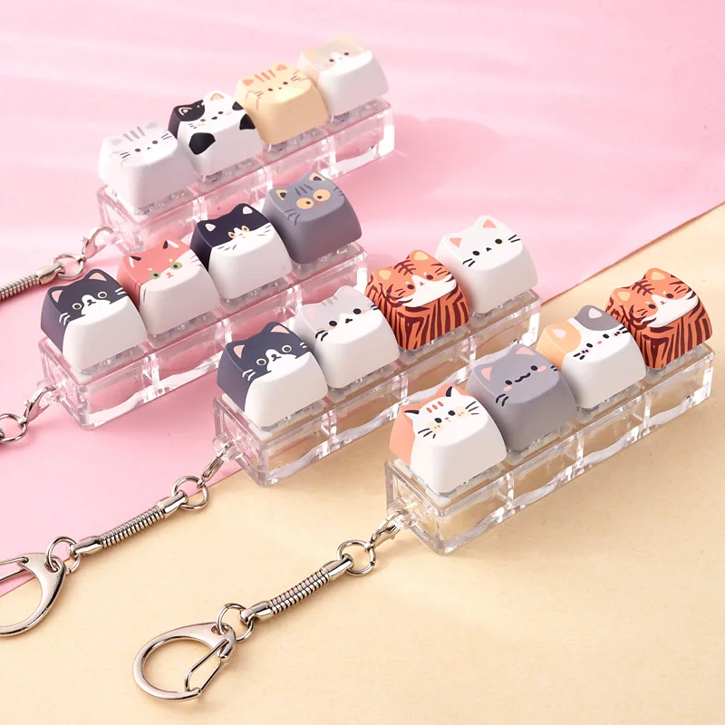 Cute Cat Keyboard Keycap Fidget Keychain Creative Cartoon Kitten Shape Squeeze Stress Relief Keyboard For Office Workers Play