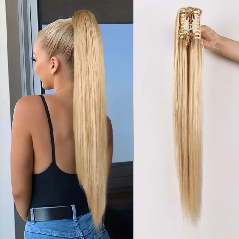 

Европейский и американский модный хвост-пучок на заколке для женщин, длинный прямой, из термостойкого шелка, в стиле заколки-хвоста