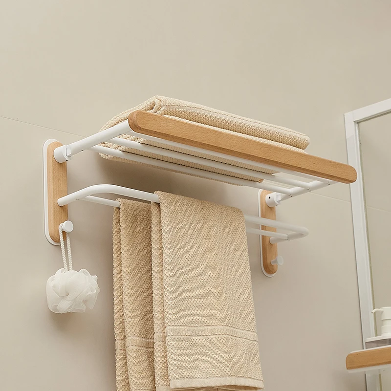 

XK Log Style White Towel Rack Bath Towel Punch-Free Bathroom Hanging Bathroom Storage Rack