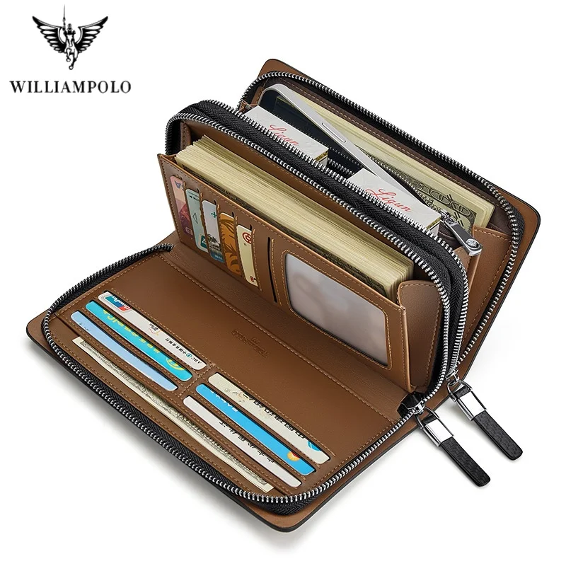 WILLIAMPOLO Men Clutch Bag Large Capacity Men Wallet Cell Phone Pocket Passcard Pocket High Quality Multifunction Wallet For Men