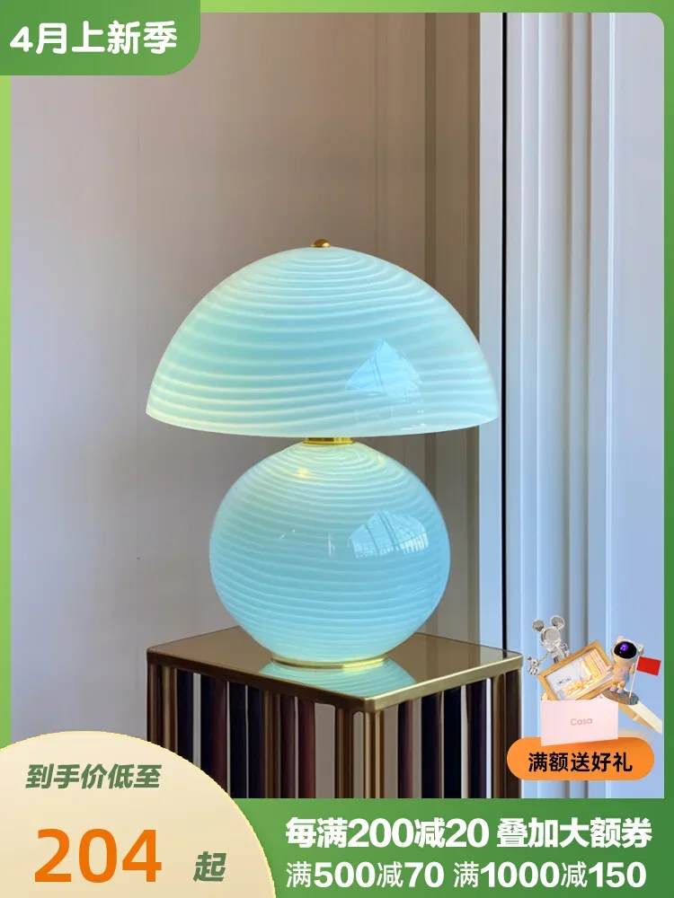 Moisturizing Sky Blue  Designer's Water Pattern Glass Table Lamp Bedroom Bedside Study Atmosphere Lighting Desk Lamps