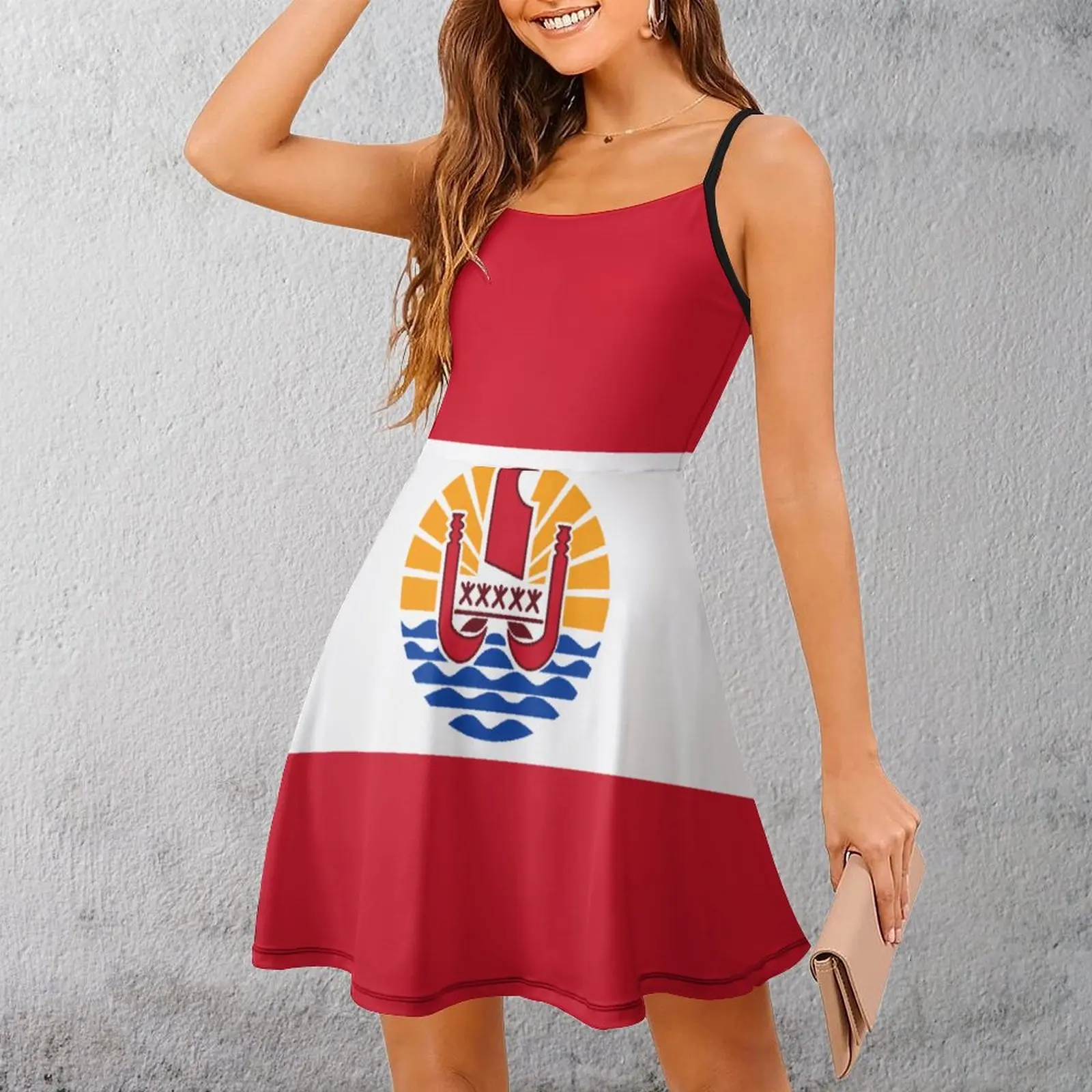 Exotic Woman's Clothing Strappy Dress Flag of French Polynesia Women's Sling Dress Casual Graphic  Parties Nerd