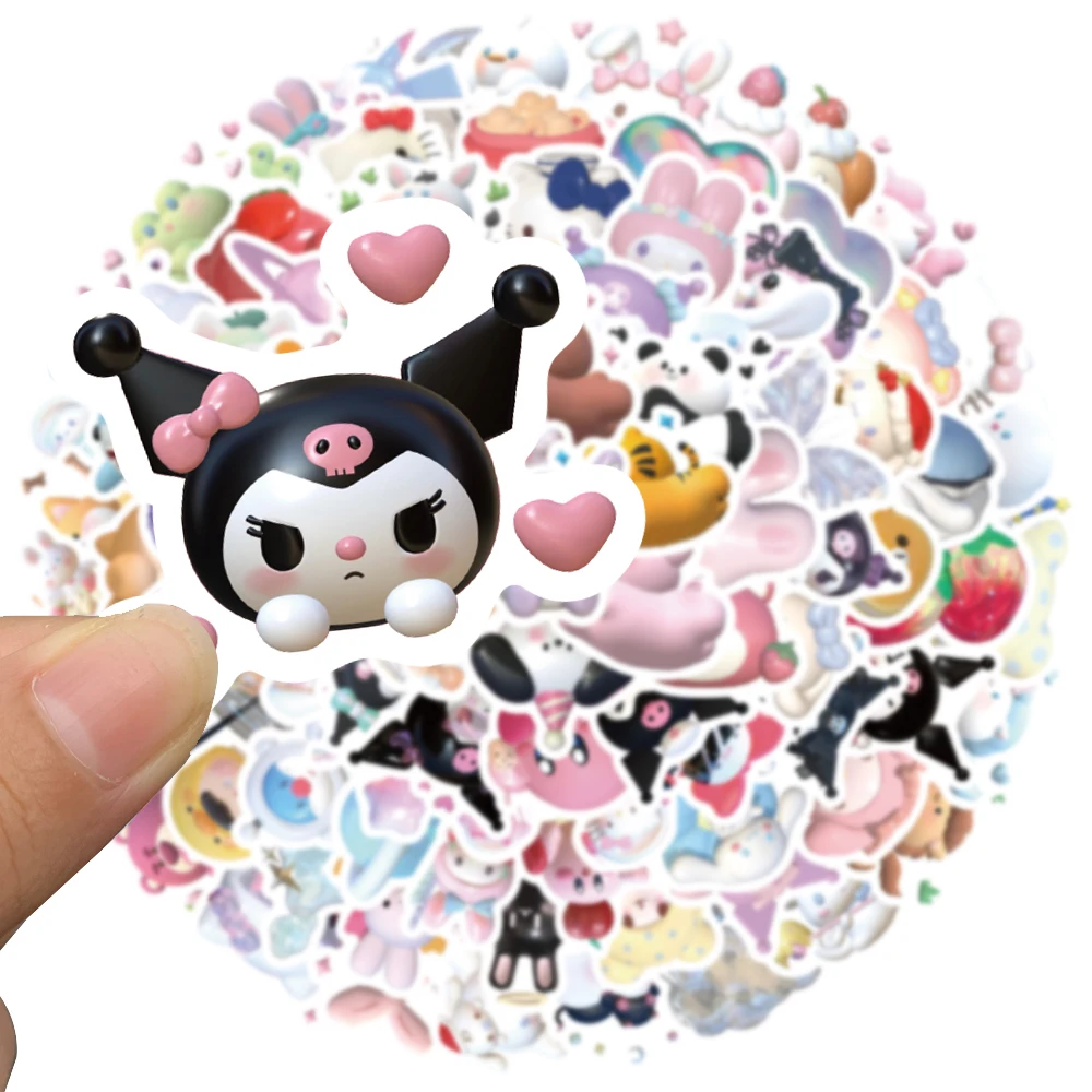 10/60Pcs Japan Kawaii HelloKitty Kuromi Stickers MyMelody Suitcase Skateboard Laptop Phone Anime Stickers Scrapbook Children Toy