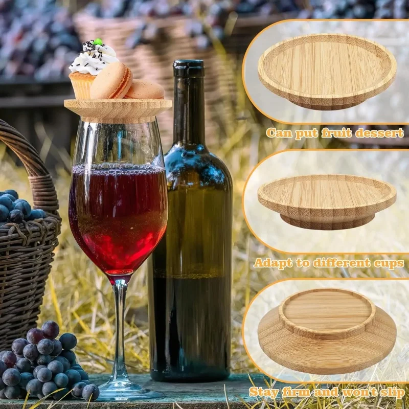 1/2/4Pcs Wine Glass Charcuterie Topper Bamboo Wine Glass Charcuterie Board Topper Wine Glass Topper Appetizer Plates for Party