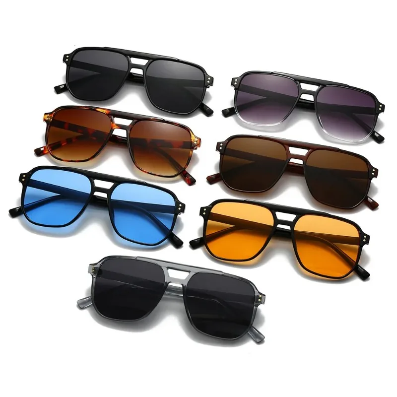 Vintage Men Women Double Bridges Sunglasses Brand Designer Square Shades Unisex Sun Glasses Black Eyewear UV400