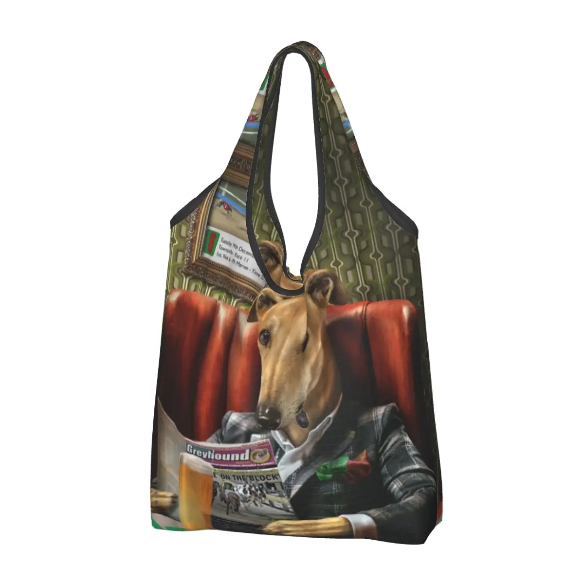 Cute Printed Greyhound Dog Portrait Rusty Shopping Tote Bags Portable Shoulder Shopper Sighthound Italian Whippet Handbag