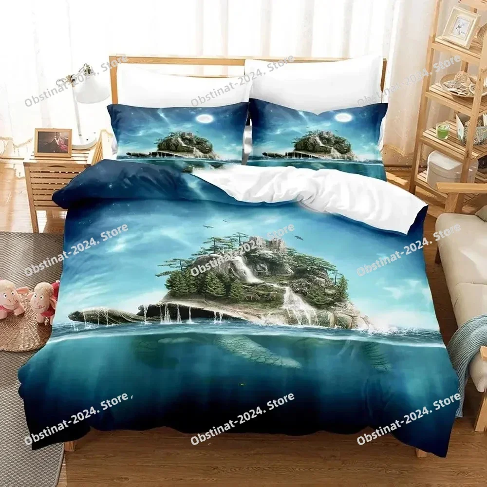 3D World Turtles Turtle Island 3D Printing Comforter Bedding Set,Duvet Cover Bed Set Quilt Cover Pillowcase,King Queen Size Kid