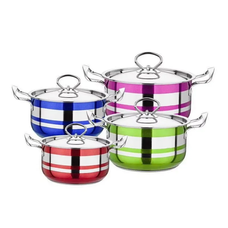 4 Pieces Stainless Steel Stock Pot Set Cooking Milk Soup Pots Kitchenware Cookware Set Wholesale