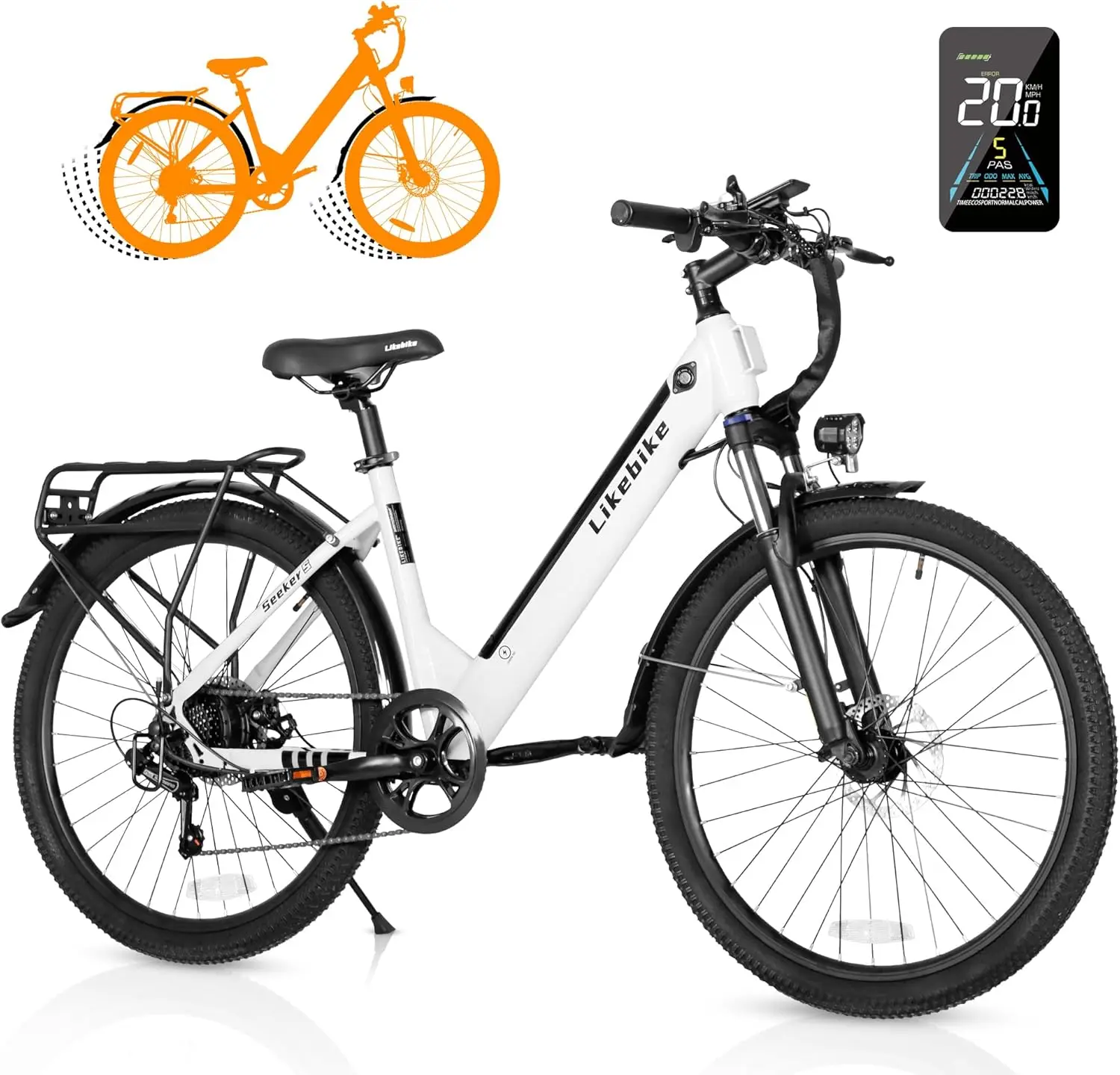 Seeker S Electric Bike for Adults 350W(Peak 540W) 26 inch Electric Bicycle Step Thru Ebike, with 36V/9Ah Battery, 20MPH, 7-Speed