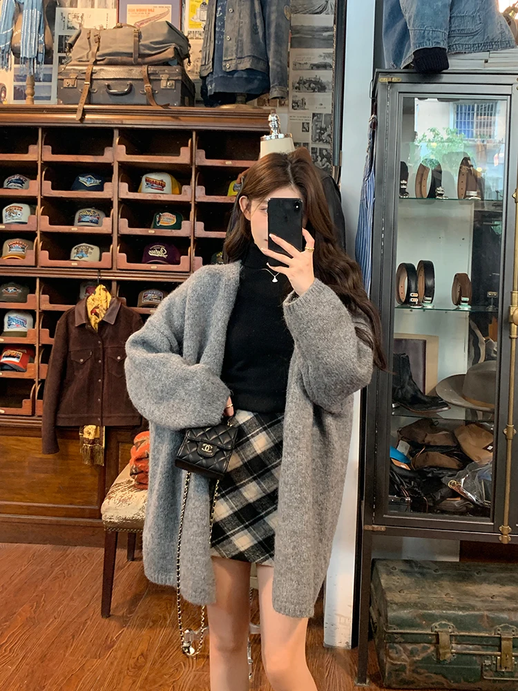 

Chen Dauyu ey Knitted Sweater Coat Women's Loose Mid-Length Thiened Open Cardigan Autumn Winter Warm V-Ne Long Sve