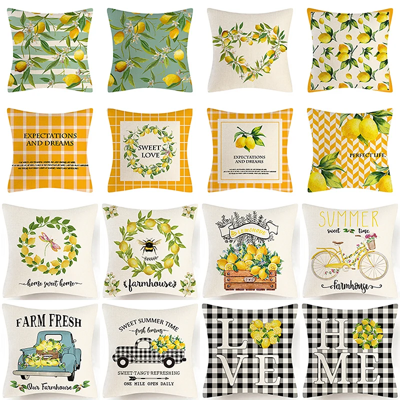 

Pillow Covers 45X45cm Lemon Truck Pattern Cushion Cover Sofa Bench Decorative Cushion Linen Throw Pillow Case funda de almohada