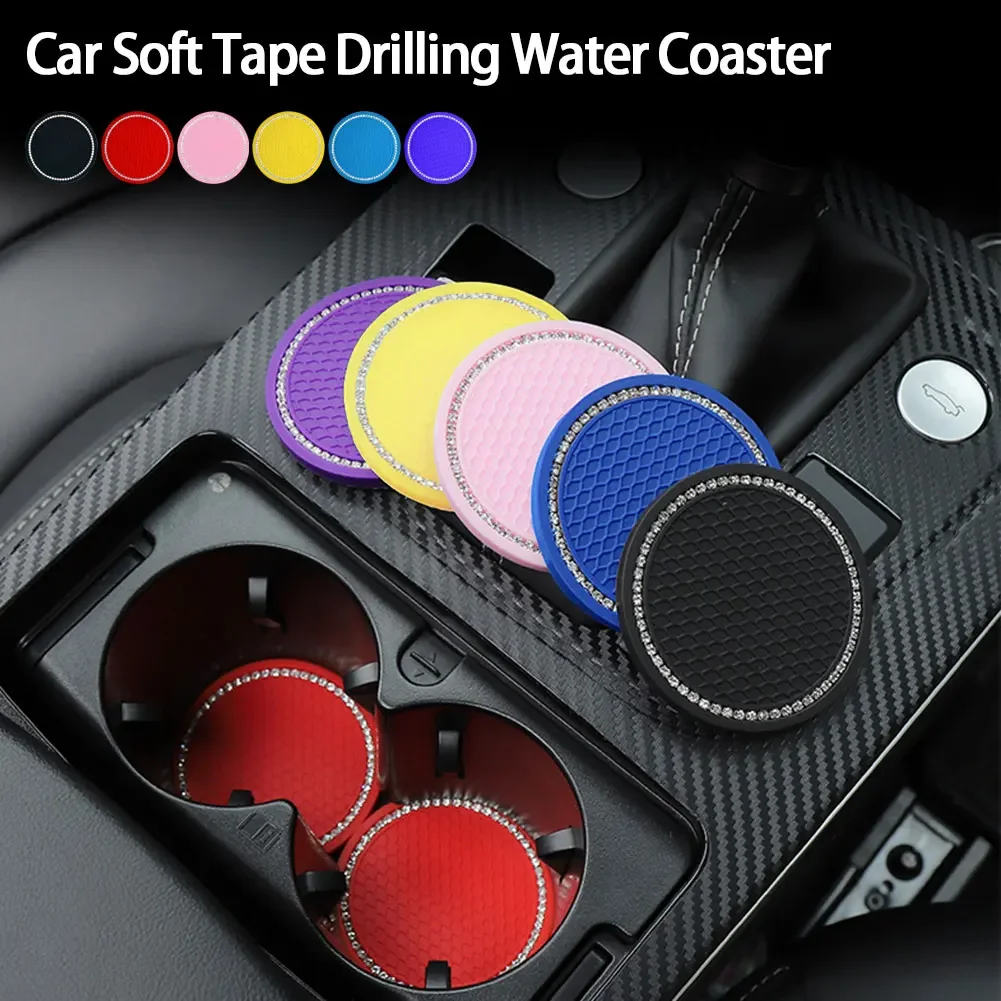 2PCS Diamond Car Coaster Water Cup Slot Non-Slip Mat Silica Gel Pad Cup Holder Mat Car Gadget Bling Car Accessories for Woman