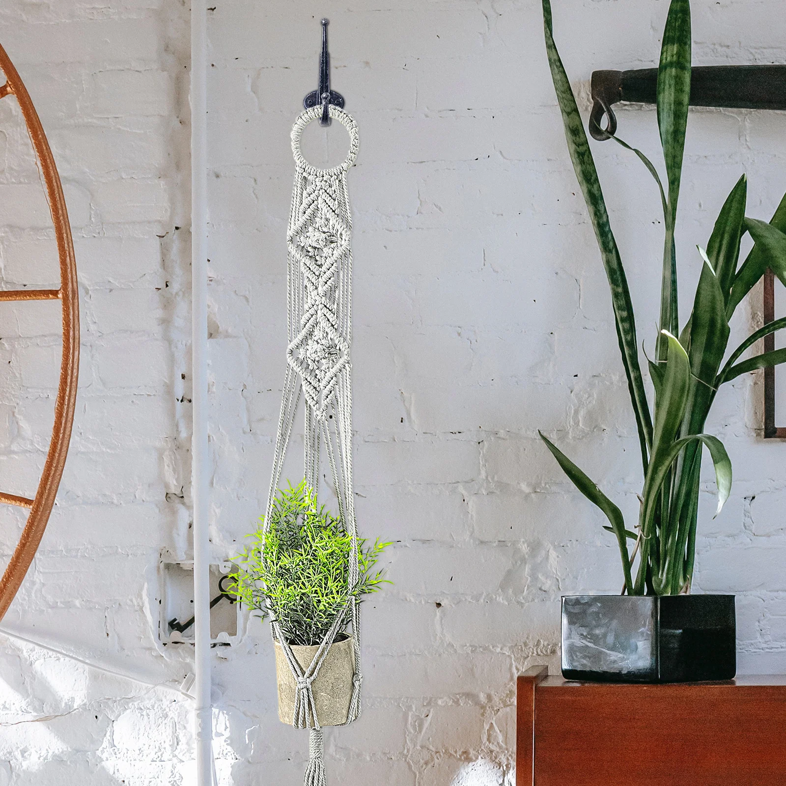 

Hanging Flowerpot Cotton Linen Net Bag Plant Hanger Outdoor Elegant Decorative Woven Rope Natural Touch Space Saving