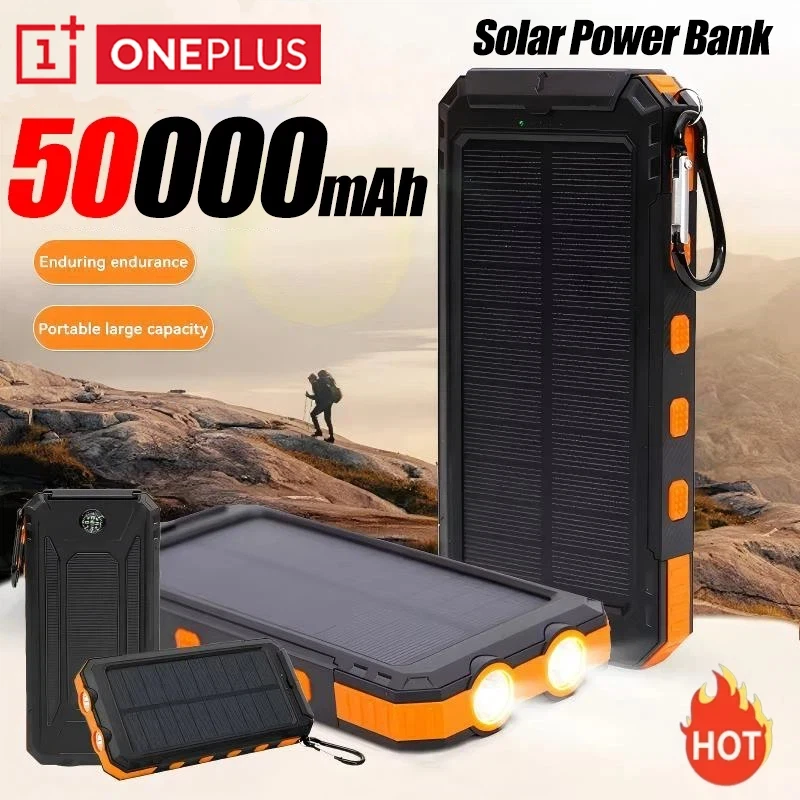 OnePlus 50000mAh Solar Power Bank Portable Charging Powerbank External Battery Charger Strong Light LED Light For IPhone Samsung