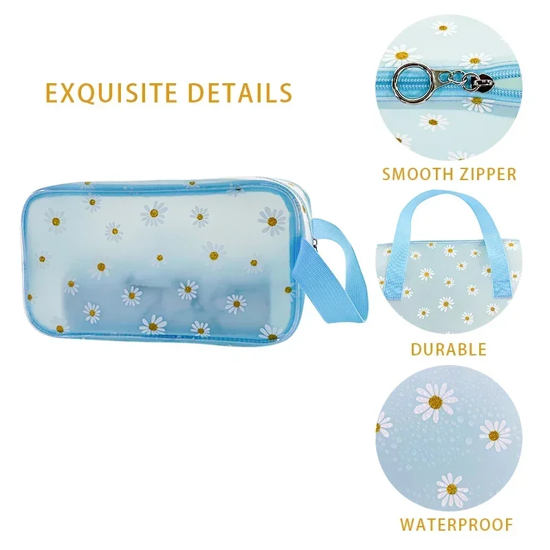 Portable Daisy Travel Cosmetic Bag TPU Makeup Bag Pouch Women Waterproof Makeup Bag Bathroom Wash Bag Makeup Bags Toiletry Kit