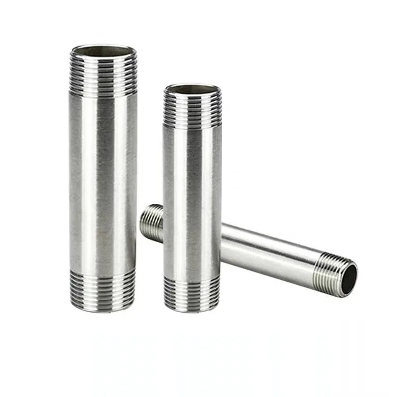 304 Stainless Steel Double Male Thread Nipple, BSPT NPT Thread Pipe Connector, Thickened Plumbing Fitting for Water Gas Pipeline